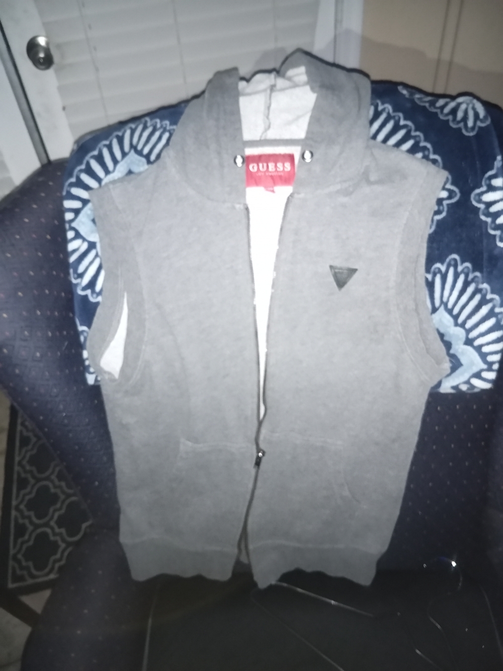 Guess Gray Sleeveless Zip-Up Hoodie Vest